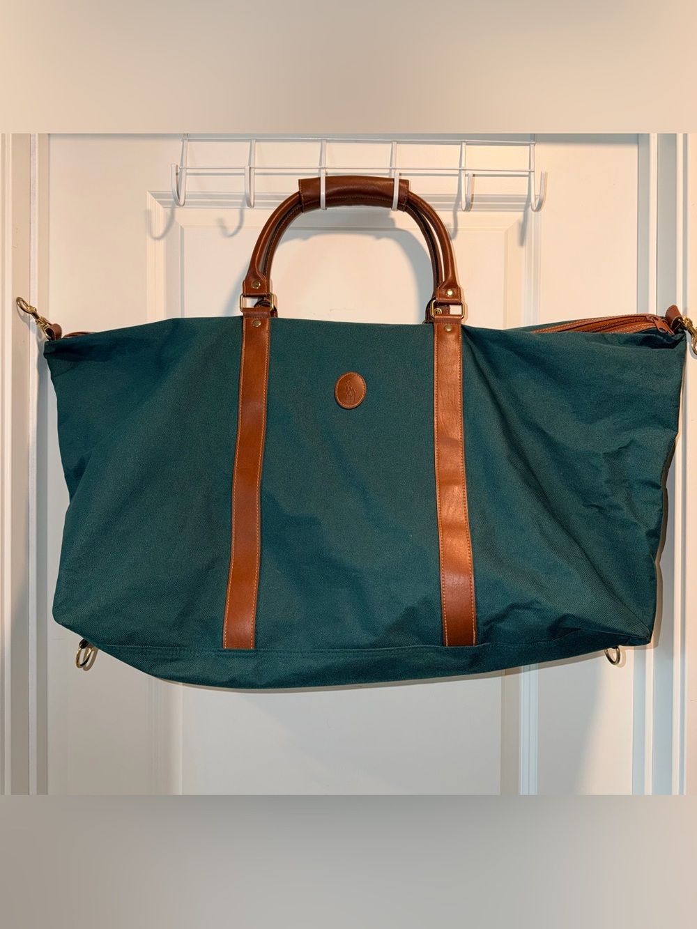 Vintage Ralph Lauren Fragrances Green Canvas & Brown Trim Weekender Travel Bag
